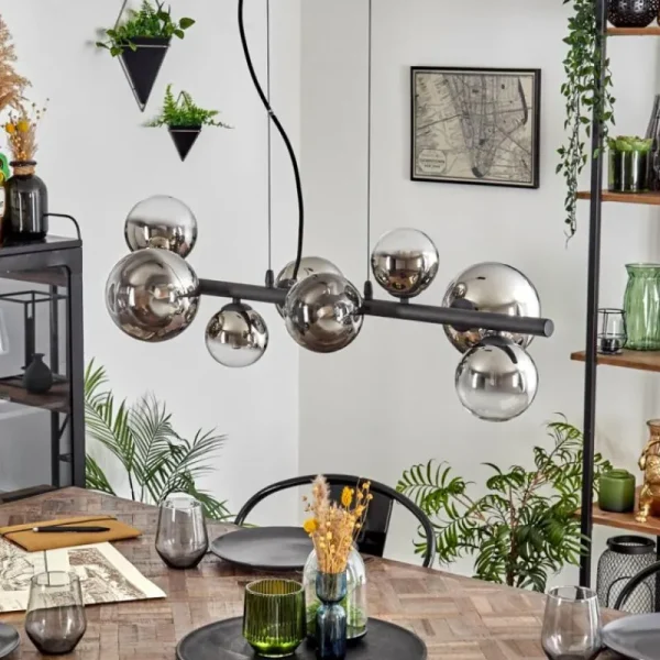 hofstein Chehalis Suspension, Boule lumineuse, Suspension Chrome, Clair, Fumé, 8 lumières* Lampes Modernes