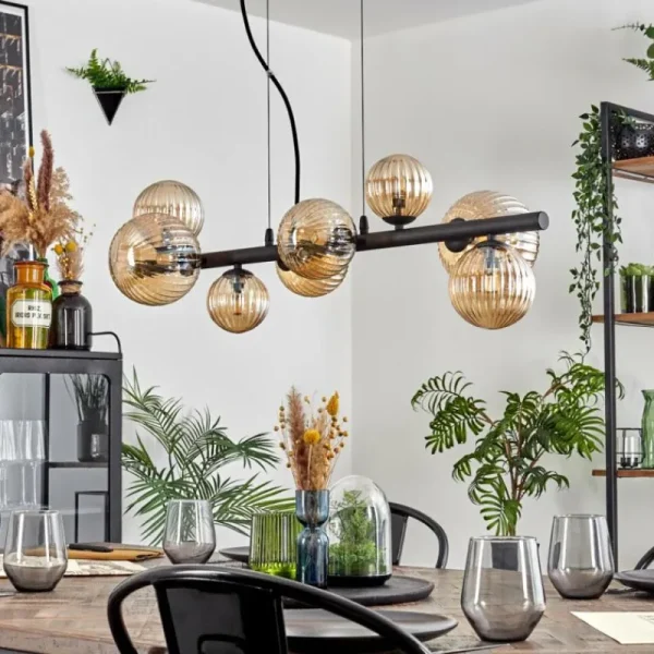hofstein Chehalis Suspension, Boule lumineuse, Suspension Ambre, 8 lumières* Lampes Modernes