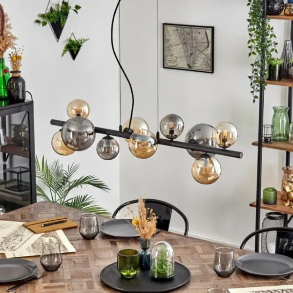 hofstein Chehalis Suspension, Boule lumineuse, Suspension Ambre, Fumé, 10 lumières* Lampes Modernes
