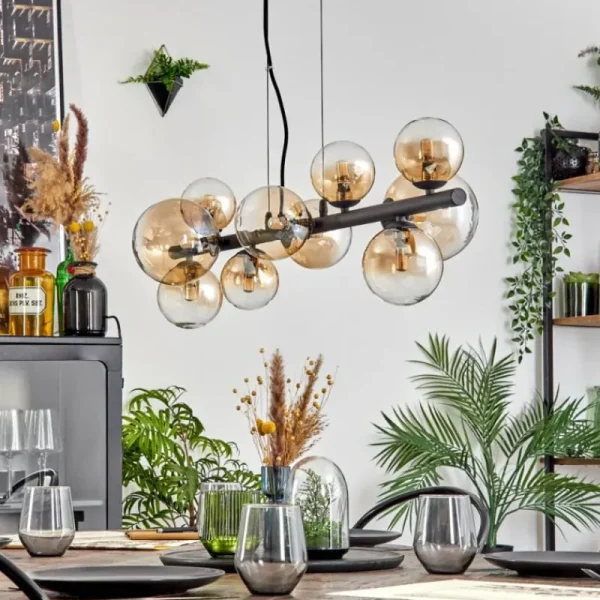 hofstein Chehalis Suspension, Boule lumineuse, Suspension Ambre, Clair, 10 lumières* Lampes En Verre