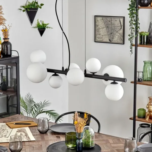 hofstein Chehalis Suspension, Boule lumineuse, Suspension Blanc, 8 lumières* Lampes En Verre