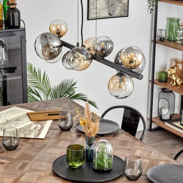 hofstein Chehalis Suspension, Boule lumineuse, Suspension Ambre, Clair, Fumé, 10 lumières* Lampes Modernes