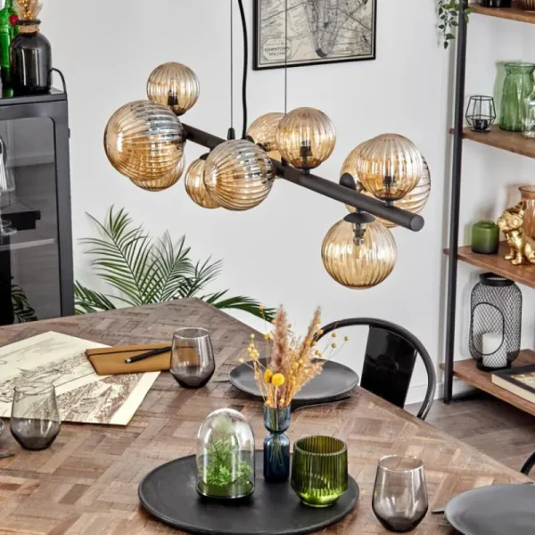 hofstein Chehalis Suspension, Boule lumineuse, Suspension Ambre, 10 lumières* Lampes Modernes