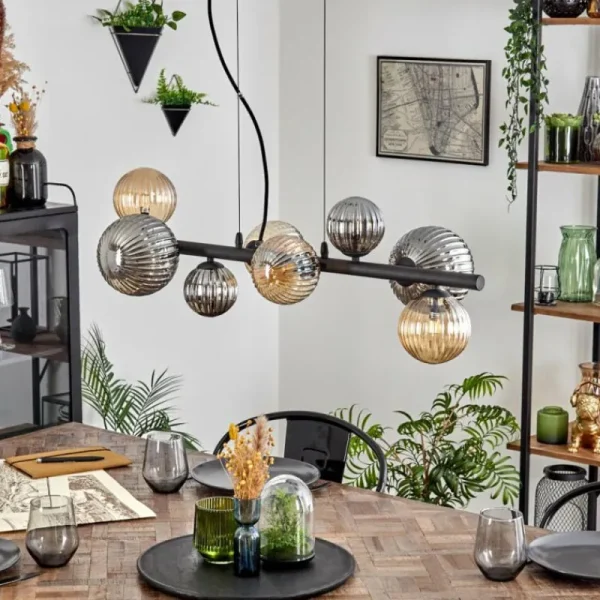 hofstein Chehalis Suspension, Boule lumineuse, Suspension Ambre, Fumé, 8 lumières* Lampes Modernes