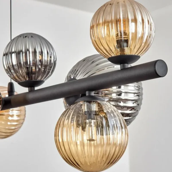 hofstein Chehalis Suspension, Boule lumineuse, Suspension Ambre, Fumé, 10 lumières* Lampes Modernes