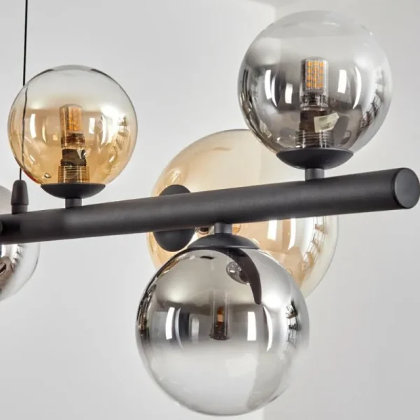 hofstein Chehalis Suspension, Boule lumineuse, Suspension Ambre, Clair, Fumé, 10 lumières* Lampes Modernes
