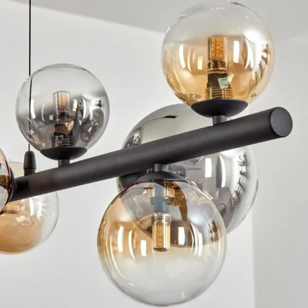 hofstein Chehalis Suspension, Boule lumineuse, Suspension Ambre, Clair, Fumé, 10 lumières* Lampes Modernes