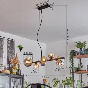 hofstein Chehalis Suspension, Boule lumineuse, Suspension Ambre, Clair, Fumé, 8 lumières* Lampes Modernes