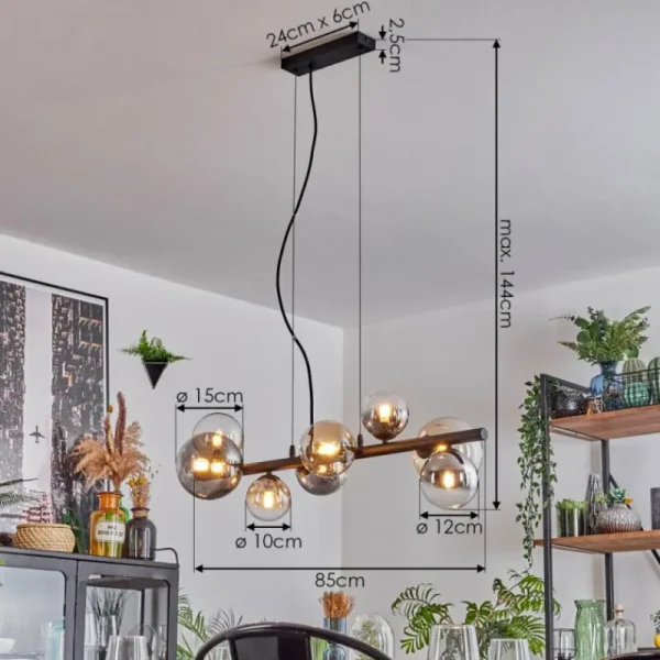 hofstein Chehalis Suspension, Boule lumineuse, Suspension Ambre, Clair, Fumé, 8 lumières* Lampes Modernes
