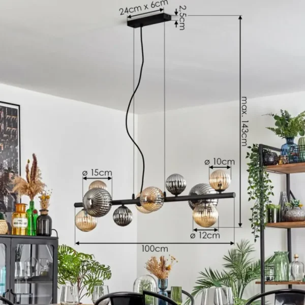 hofstein Chehalis Suspension, Boule lumineuse, Suspension Ambre, Fumé, 10 lumières* Lampes Modernes