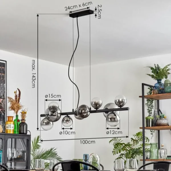 hofstein Chehalis Suspension, Boule lumineuse, Suspension Clair, Fumé, 10 lumières* Lampes Modernes