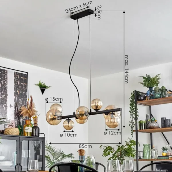 hofstein Chehalis Suspension, Boule lumineuse, Suspension Ambre, 8 lumières* Lampes Modernes