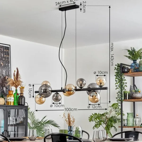 hofstein Chehalis Suspension, Boule lumineuse, Suspension Ambre, Fumé, 10 lumières* Lampes Modernes