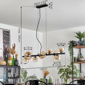 hofstein Chehalis Suspension, Boule lumineuse, Suspension Ambre, Clair, 10 lumières* Lampes En Verre