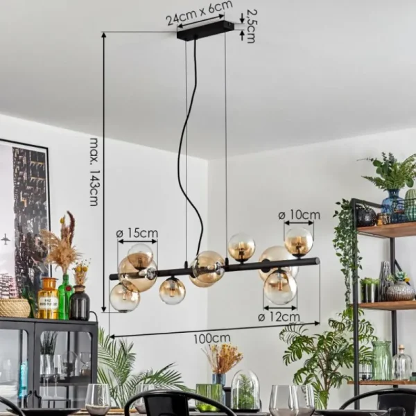 hofstein Chehalis Suspension, Boule lumineuse, Suspension Ambre, Clair, 10 lumières* Lampes En Verre