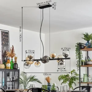 hofstein Chehalis Suspension, Boule lumineuse, Suspension Ambre, Clair, Fumé, 10 lumières* Lampes Modernes