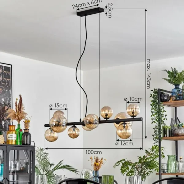 hofstein Chehalis Suspension, Boule lumineuse, Suspension Ambre, 10 lumières* Lampes Modernes