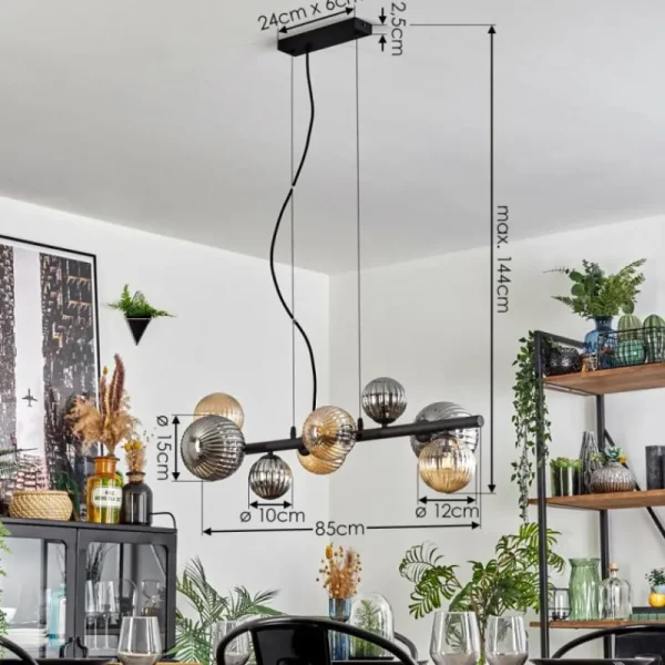 hofstein Chehalis Suspension, Boule lumineuse, Suspension Ambre, Fumé, 8 lumières* Lampes Modernes