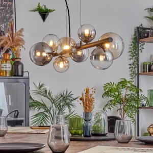 hofstein Chehalis Suspension, Boule lumineuse, Suspension Ambre, Clair, Fumé, 8 lumières* Lampes Modernes