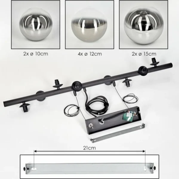 hofstein Chehalis Suspension, Boule lumineuse, Suspension Chrome, Clair, Fumé, 8 lumières* Lampes Modernes