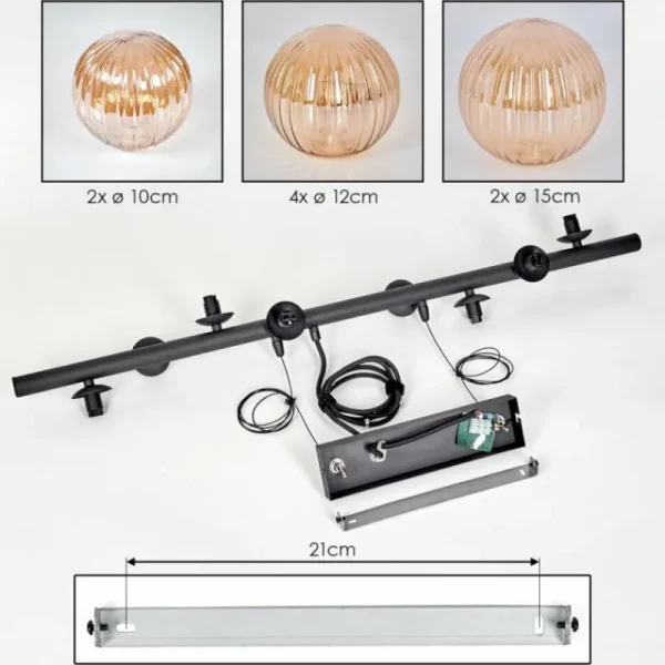 hofstein Chehalis Suspension, Boule lumineuse, Suspension Ambre, 8 lumières* Lampes Modernes
