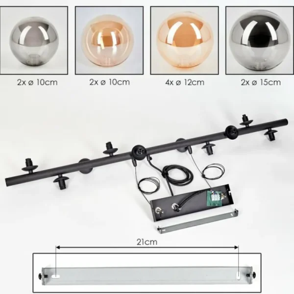 hofstein Chehalis Suspension, Boule lumineuse, Suspension Ambre, Fumé, 10 lumières* Lampes Modernes