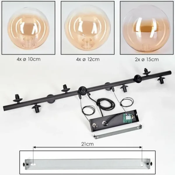 hofstein Chehalis Suspension, Boule lumineuse, Suspension Ambre, Clair, 10 lumières* Lampes En Verre