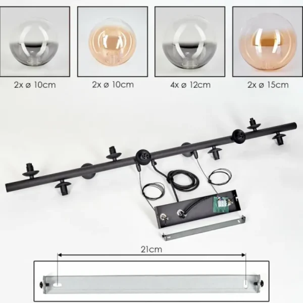 hofstein Chehalis Suspension, Boule lumineuse, Suspension Ambre, Clair, Fumé, 10 lumières* Lampes Modernes
