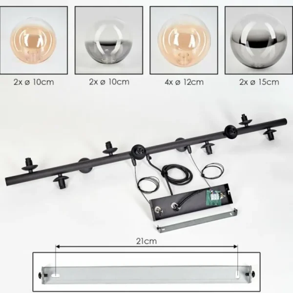 hofstein Chehalis Suspension, Boule lumineuse, Suspension Ambre, Clair, Fumé, 10 lumières* Lampes Modernes