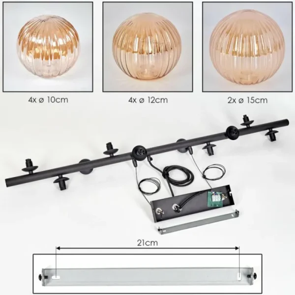 hofstein Chehalis Suspension, Boule lumineuse, Suspension Ambre, 10 lumières* Lampes Modernes