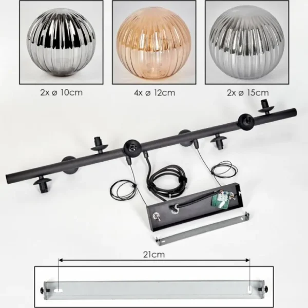 hofstein Chehalis Suspension, Boule lumineuse, Suspension Ambre, Fumé, 8 lumières* Lampes Modernes