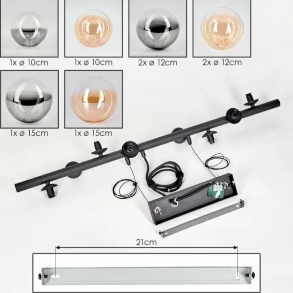 hofstein Chehalis Suspension, Boule lumineuse, Suspension Ambre, Clair, Fumé, 8 lumières* Lampes Modernes