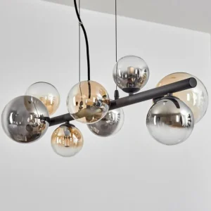 hofstein Chehalis Suspension, Boule lumineuse, Suspension Ambre, Clair, Fumé, 8 lumières* Lampes Modernes