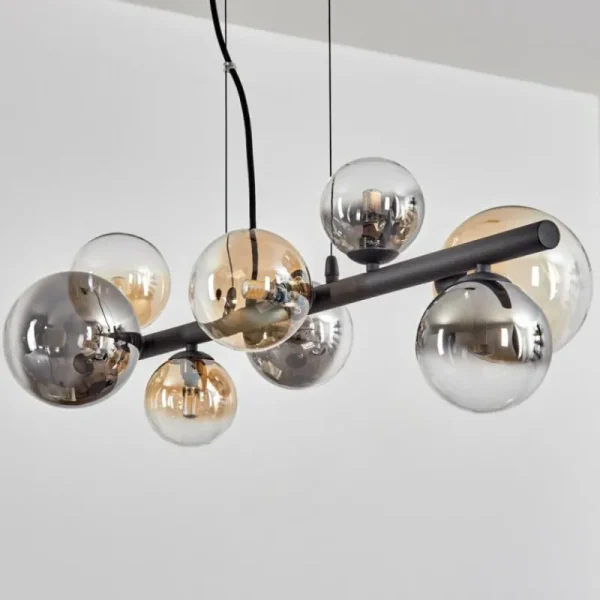 hofstein Chehalis Suspension, Boule lumineuse, Suspension Ambre, Clair, Fumé, 8 lumières* Lampes Modernes