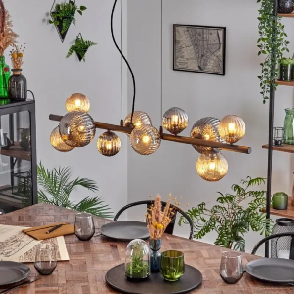 hofstein Chehalis Suspension, Boule lumineuse, Suspension Ambre, Fumé, 10 lumières* Lampes Modernes