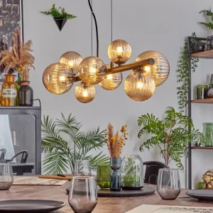 hofstein Chehalis Suspension, Boule lumineuse, Suspension Ambre, 8 lumières* Lampes Modernes