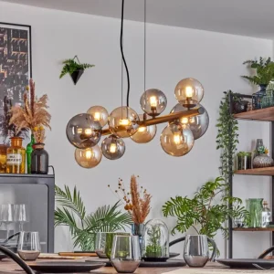 hofstein Chehalis Suspension, Boule lumineuse, Suspension Ambre, Fumé, 10 lumières* Lampes Modernes