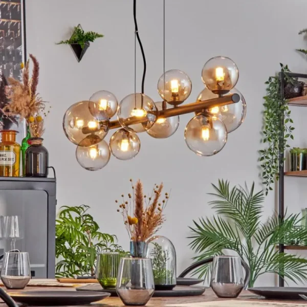 hofstein Chehalis Suspension, Boule lumineuse, Suspension Ambre, Clair, 10 lumières* Lampes En Verre