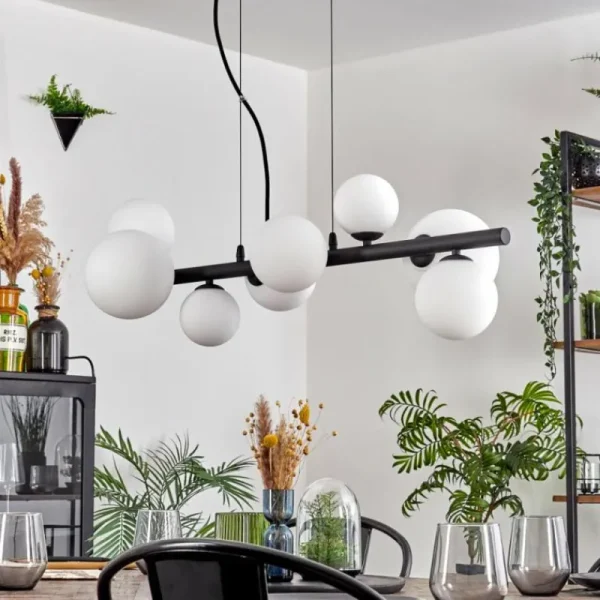 hofstein Chehalis Suspension, Boule lumineuse, Suspension Blanc, 8 lumières* Lampes En Verre