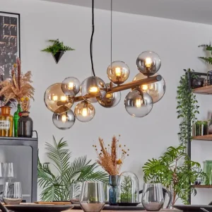hofstein Chehalis Suspension, Boule lumineuse, Suspension Ambre, Clair, Fumé, 10 lumières* Lampes Modernes