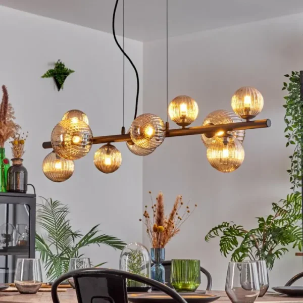 hofstein Chehalis Suspension, Boule lumineuse, Suspension Ambre, 10 lumières* Lampes Modernes