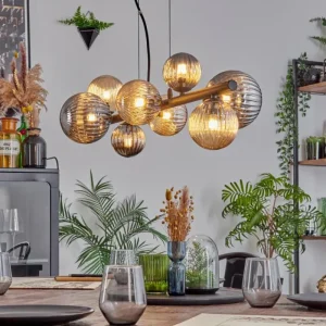 hofstein Chehalis Suspension, Boule lumineuse, Suspension Ambre, Fumé, 8 lumières* Lampes Modernes