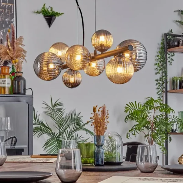 hofstein Chehalis Suspension, Boule lumineuse, Suspension Ambre, Fumé, 8 lumières* Lampes Modernes