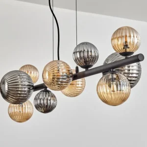 hofstein Chehalis Suspension, Boule lumineuse, Suspension Ambre, Fumé, 10 lumières* Lampes Modernes
