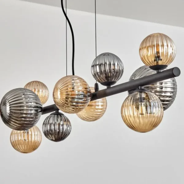 hofstein Chehalis Suspension, Boule lumineuse, Suspension Ambre, Fumé, 10 lumières* Lampes Modernes