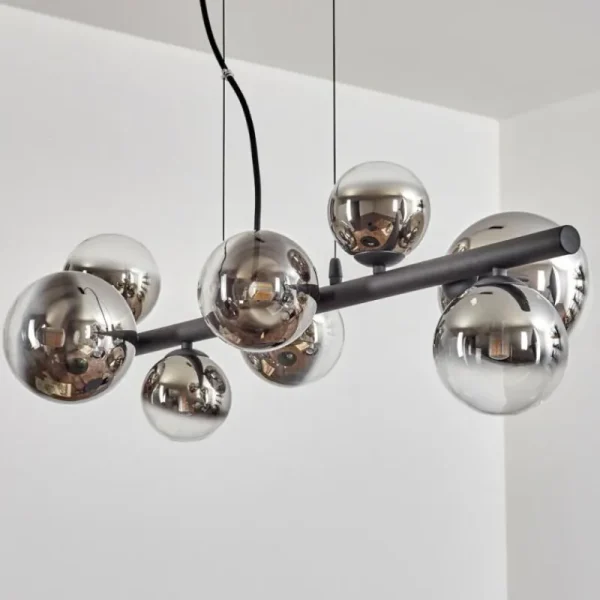 hofstein Chehalis Suspension, Boule lumineuse, Suspension Chrome, Clair, Fumé, 8 lumières* Lampes Modernes