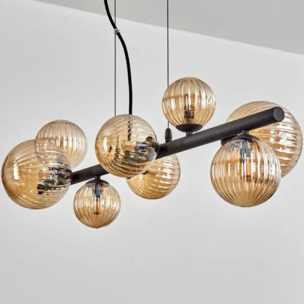 hofstein Chehalis Suspension, Boule lumineuse, Suspension Ambre, 8 lumières* Lampes Modernes