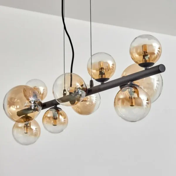 hofstein Chehalis Suspension, Boule lumineuse, Suspension Ambre, Clair, 10 lumières* Lampes En Verre