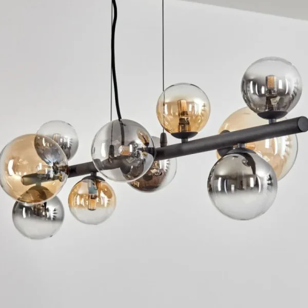 hofstein Chehalis Suspension, Boule lumineuse, Suspension Ambre, Clair, Fumé, 10 lumières* Lampes Modernes