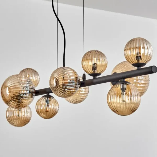 hofstein Chehalis Suspension, Boule lumineuse, Suspension Ambre, 10 lumières* Lampes Modernes
